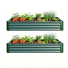 2PCS Green 6×3×1ft Metal Raised Rectangle Garden Planter Beds