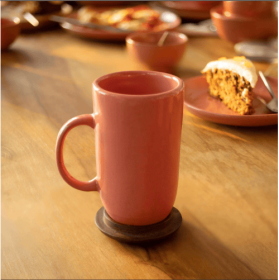 Ceramic Peach Coffee Mug With Wooden Lid