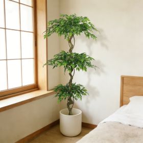 6FT Artificial Ficus Tree, Lifelike Faux Banyan Tree with Pot for Home, Office Patio Decor, 1pc/set (Option: green)