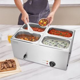 Commercial Electric Food Warmer 4-Pan Countertop Buffet 15.9QT Bain Marie (Option: Silver)
