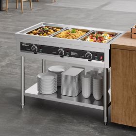 3-Pan Commercial Food Warmer Steam Table With Independent Temperature Control (Option: Silver)
