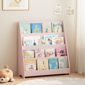 4-Tier Kids Bookshelf, Toddler Book Display Shelves, Helps Keep Bedrooms, Playrooms, and Classrooms Organized, MDF, Pink (Option: pink)