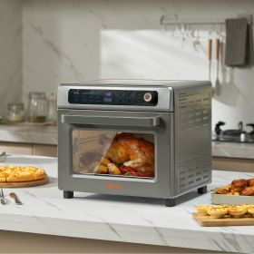 12-IN-1 Air Fryer Toaster Oven, 25L Convection Oven, 1700W Stainless Steel Toaster Ovens Countertop Combo With Grill, Pizza Pan, Gloves, 12 Slice (Option: Grey)