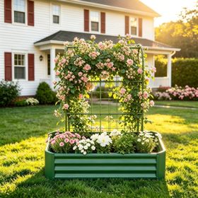 2-in-1 Raised Garden Bed with Trellis - 59" Tall Arch Planter Box for Climbing Plants, Outdoor Galvanized Metal Gardening Bed for Vegetables, Fru (Option: green)