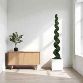 7FT Spiral Topiary Trees Artificial Outdoor Faux Boxwood Plants Large Twisted Green Potted Trees with Dark Green Leaves for Garden Front Porch Pa (Option: green)