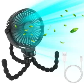 Portable Baby Stroller Fan Rechargeable Handheld Fan With Flexible Tripod Clip On Desktop Hanging Fan 3 Gear Speed With Tilt Head (Option: Black)