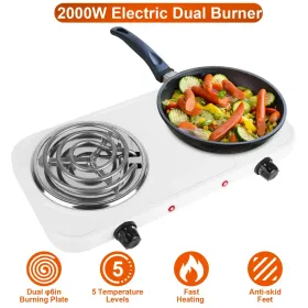 2000W Electric Double Burner Portable Coil Heating Hot Plate Stove Countertop RV Hotplate With Non Slip Rubber Feet 5 Temperature Adjustments (Option: whitenew-2Burner)